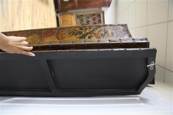 A 19th century Spanish painted leather six-fold leather screen, H. 6ft 4.5in.